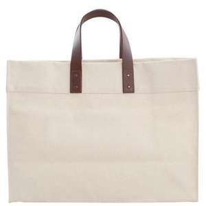 Nouvelle mode de sac fourre-tout écologique en toile de coton avec poignées en cuir marron sacs à bandoulière sérigraphiés avec logo personnalisé - Product Image 1