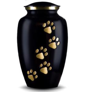 Urna Funeraria para Mascotas de Latón con Diseño Personalizado de Huella Dorada, Hermoso Acabado Negro Brillante para Cenizas de Mascotas, Artículos Funerarios, Urna para Adultos - Product Image 1