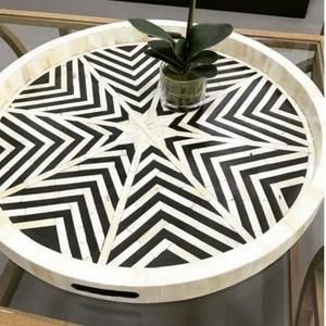 Plateau de luxe en bois de noyer d'acacia poli avec incrustation de nacre Style arabe Eid Ramadan cadeau Dessert plateau de service - Product Image 2