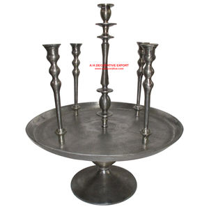 Candélabre carré antique en cuivre à 5 bras avec des attaches en globe de cristal, décoration de mariage, porte-bougie fait à la main - Product Image 5