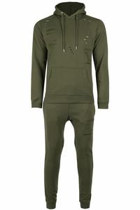 OEM Custom Newly Men's Hooded Sweatshirt Destroyed Ripped Loungewear Bottom Tracksuit - Product Image 6