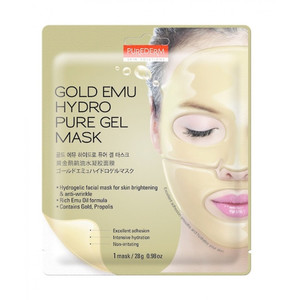 Masque facial en coton hydro-pur PUREDERM Gold Emu Kbeauty coréen 25g - Hydratant, anti-âge, raffermissant aux herbes - Product Image 1