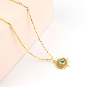 Collar con colgante en forma de ojo de cuarzo y Topacio Azul, cadena ajustable de peso ligero, chapado en oro y plata, elegante - Product Image 1