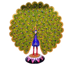 Artesanía Nirmala, Pavo Real Bailarín en Metal con Técnica Meenakari, Diseño Clásico Hecho a Mano para Decoración del Hogar y Jardín, Regalo Artesanal de Rajasthan - Product Image 1