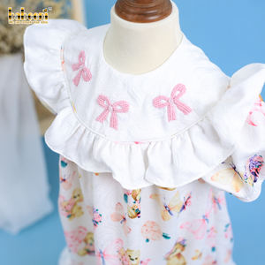 Style vintage nœud broderie à la main robe de princesse florale fille 100% coton biologique OEKO-TEX certifié DR3263 - Product Image 1