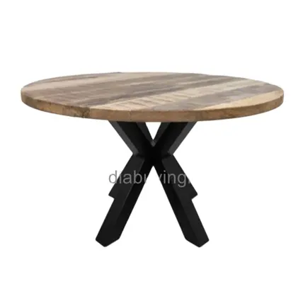 Boa Qualidade Rough Mango Wood Top e X Design Leg Mesa de Jantar Mesa Redonda para Home Hotel e Restaurante