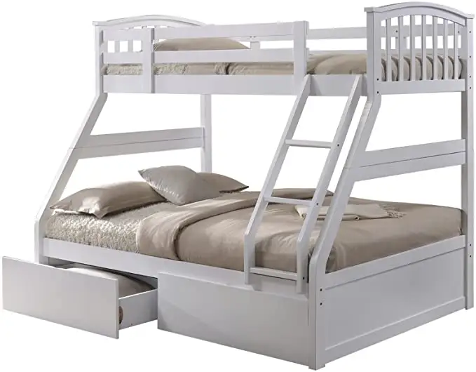 Slaapkamer Meubels Massief Hout Kids Wit Triple Sleeper Stapelbed Met 2 Laden