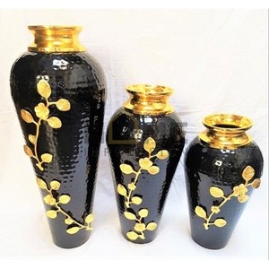 Wholesale <b>Black</b> & Gold Luxury Designer Metal Indian <b>Flower</b> <b>Vase</b> Modern Fancy Handmade Aluminium - Product Image 1