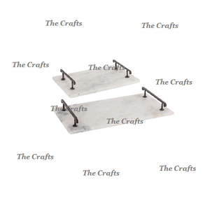 Plateau décoratif en marbre blanc de conception fabuleuse pour le plateau de service de thé et de café de collations de nourriture avec des poignées d'or - Product Image 3