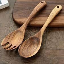 <b>Wooden</b> Spoon <b>Ladle</b> Utensils Fork Spoons Kitchen Cooking & 11 Inch Best Serving Salad Spoon for Handle Hole - Product Image 2