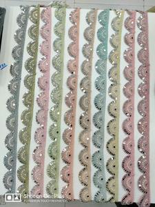 Cintas de Algodón 100% Hechas a Mano, Ecológicas, Recicladas, con Doble Cara de Puntos, Grosgrain, Cuentas, Lentejuelas y Bordado, en Tonos Pastel - Product Image 3