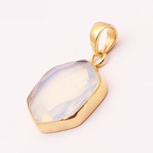 สีขาว Opalite หกเหลี่ยมรูปร่างพลอยจี้และสร้อยคอเครื่องประดับชุบทองเดี่ยวเสน่ห์ห่วงจี้ทำเครื่องประดับ - Product Image 1