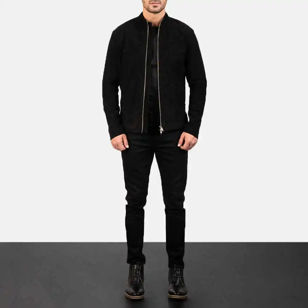 Erkekler siyah süet deri ceket sonbahar yeni tasarım Custom made fermuar rüzgar geçirmez ceket ceket erkekler için rüzgarlık ceket