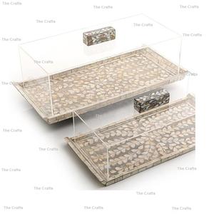 Plateau de service en métal doré avec couvercle en acrylique, différentes tailles, accessoires d'hôtel, plateau de service à Dessert - Product Image 4