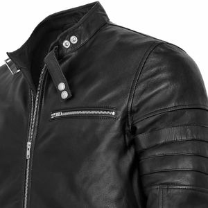 Chaqueta de motorista para hombre, color negro, piel de oveja 100% auténtica, disponible en todos los colores y tipos de piel - Product Image 3