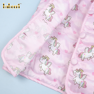 Babeeni, abrigo ecológico acolchado con estampado de unicornio para niñas, estilo informal de longitud regular, cierre de cremallera, OEM, ODM, venta al por mayor para niños - Product Image 6