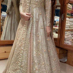 Classy stylish t Indian/Pakistani Long-<b>Jacket</b> with Lehenga dress Embellished in crystal glass beads stone work for Wedding=2020 - Product Image 1
