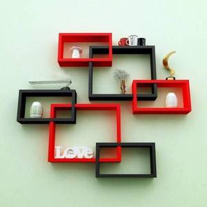 Étagères murales flottantes couleur MDF, décoration murale, Fiber de densité moyenne, taille de 6, rouge, noir - Product Image 6