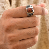 Bagues pour hommes, pierres précieuses œil de tigre, en laiton et argent, Style turc, 925, bijoux en argent Sterling, livraison gratuite