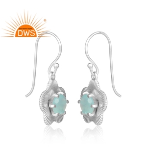Fina Plata de Ley 925 Aqua Calcedonia piedra preciosa flor pendiente joyería para mujer regalo para su colección delicada - Product Image 2