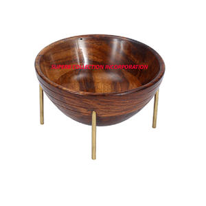 Bol de noix en bois d'acacia fait à la main avec support Nouveau design Technique personnalisée Caractéristique durable Approvisionnement en gros - Product Image 2