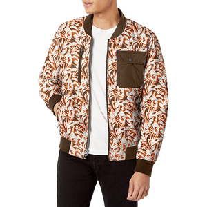 Men's Printed Bomber <b>Jacket</b> Autumn Casual Zipper Front With Pockets Regular Fit Turn-down <b>Collar</b> Polyester Material - Product Image 1
