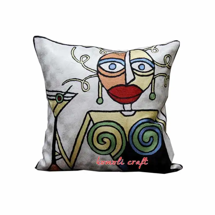 Faces handmade embroidery picasso throw pillow cushion covers hand embroidered