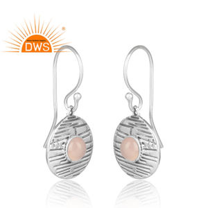 Calcédoine rose pierre précieuse faite à la main oxydé argent Sterling boucle d'oreille bijoux pour femmes cadeau pour sa Collection Vintage - Product Image 2