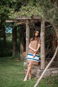 New arrival fashionable trending latest design khaki color crepe fabric o-neck half sleeve mini length for sexy <b>women</b> <b>linen</b> dres - Product Image 3