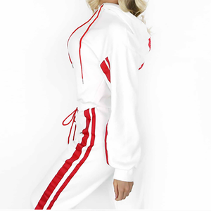 Ensemble de survêtement deux pièces grande taille pour femmes, survêtement personnalisé OEM, tenues de survêtement deux pièces en molleton ajustées pour hommes, bandes latérales - Product Image 2