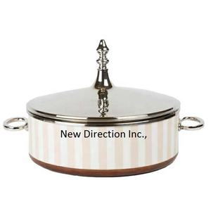 Pot chaud de serveur de casseroles en acier inoxydable de conception classique avec la marmite décorative de service de nourriture de finition d'émail avec des poignées - Product Image 1