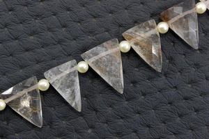 Qualité géniale 1 brin de cuivre naturel Rutile pierre précieuse à facettes forme de Triangle perles de Briolette cheveux véritable Quartz - Product Image 2