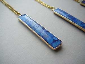 Lapis Lazuli naturel Femstone facettes Rectangle forme femmes mariage 92.5 chaîne à maillons en argent Sterling 18 "Long collier - Product Image 5