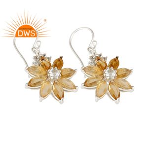 สีขาวบุษราคัมซิทรินมาร์คีส์ตัดพลอยดอกไม้ต่างหูเครื่องประดับขายส่ง925เงินสเตอร์ลิงห้อยต่างหูผู้ผลิต - Product Image 2