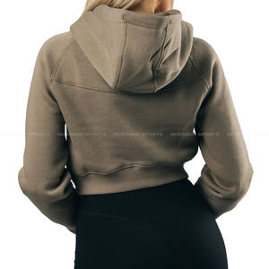 Sweat à capuche de haute qualité pour femmes avec décoration en dentelle Logo personnalisé courte longueur-Top court populaire en gros - Product Image 2