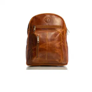 Nouveau Style Vintage Look marron Crunch cuir sac à dos voyage sac à dos bureau en cuir grande capacité sac de voyage pour hommes et femmes