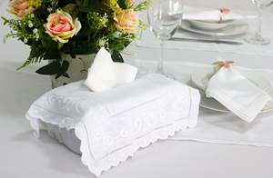 Boîte à mouchoirs brodée florale blanche, couvercle rectangulaire, 100% coton, décoration d'hôtel à domicile - Product Image 6