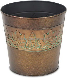 Maceta circular con relieve floral de bronce y verde personalizable para el hogar, balcón, jardín, uso interior o exterior - Product Image 3