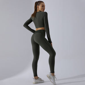 Las mujeres de manga larga Top y pantalones de Yoga conjunto de malla Fitness gimnasio 2 piezas conjunto ropa de yoga - Product Image 4