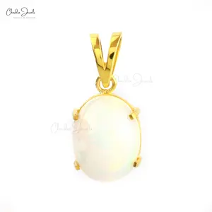 Kalung liontin batu Opal api Cabochon Oval 8.85 Ct asli dalam warna kuning mikron berlapis perak murni 925 harga penawaran