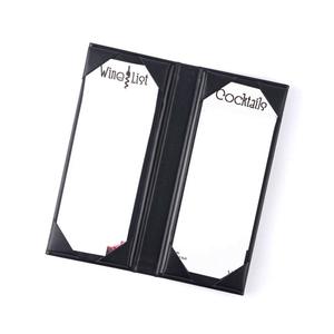 Couverture de menu en cuir noir véritable de style livre à double pli - Product Image 1