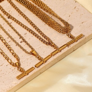 Wholesale Fashion Stainless Steel Jewelry 18K Gold Plated <strong>T</strong> <strong>bar</strong> Figaro Chain <strong>Necklace</strong> Mesh Chain Rope Chain <strong>Necklace</strong> for Women - Product Image 3
