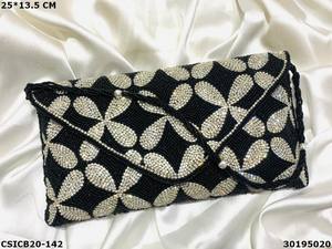 Craftstages International Bridal Ethnic <b>Clutch</b> <b>Bag</b> <b>Pearl</b> Stone Embellishments Satin Lining Chain Strap Flap Closure 1-1.9L - Product Image 2