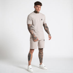 Vente en gros de vêtements de sport pour hommes avec logo personnalisé grande taille costumes été mode solide deux pièces vêtements coton t-shirt ensembles courts - Product Image 1