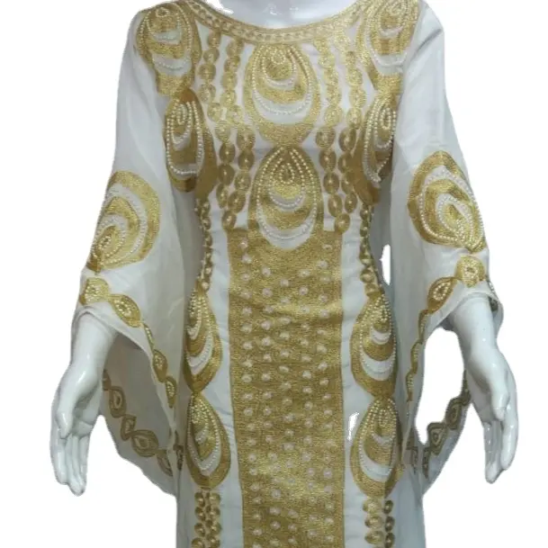Абайя кафтан с бисером, квадратный вырез, длинные рукава, длина по щиколотку, ткань жоржет, приталенная свадебная одежда