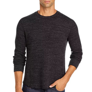 Soldes d'été : T-shirt noir à col rond, T-shirt anthracite à manches longues en pur coton. Vêtements - Product Image 1