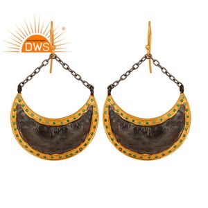 Boucles d'oreilles en laiton plaqué or 18k, 1 paire de bijoux en zircone cubique verte, vente en gros - Product Image 1