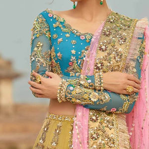 ชุดเดรสผ้าไหม2021สง่างามสำหรับเจ้าสาว lehenga Koti ประดับด้วยลูกปัดแก้วคริสตัลและชุดแต่งงานหิน - Product Image 1