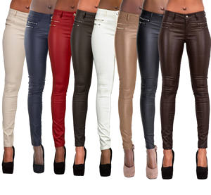 Pantalon en cuir Taille moyenne Vêtements d'hiver Pantalon en cuir à la mode de style européen de couleur unie personnalisée - Product Image 1