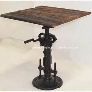 Mesa de Centro Industrial de Estilo Loft con Base de Hierro Fundido Rústico y Tapa Redonda de Madera Reciclada, Altura Ajustable, para Hogar, Hotel y Restaurante - Product Image 3